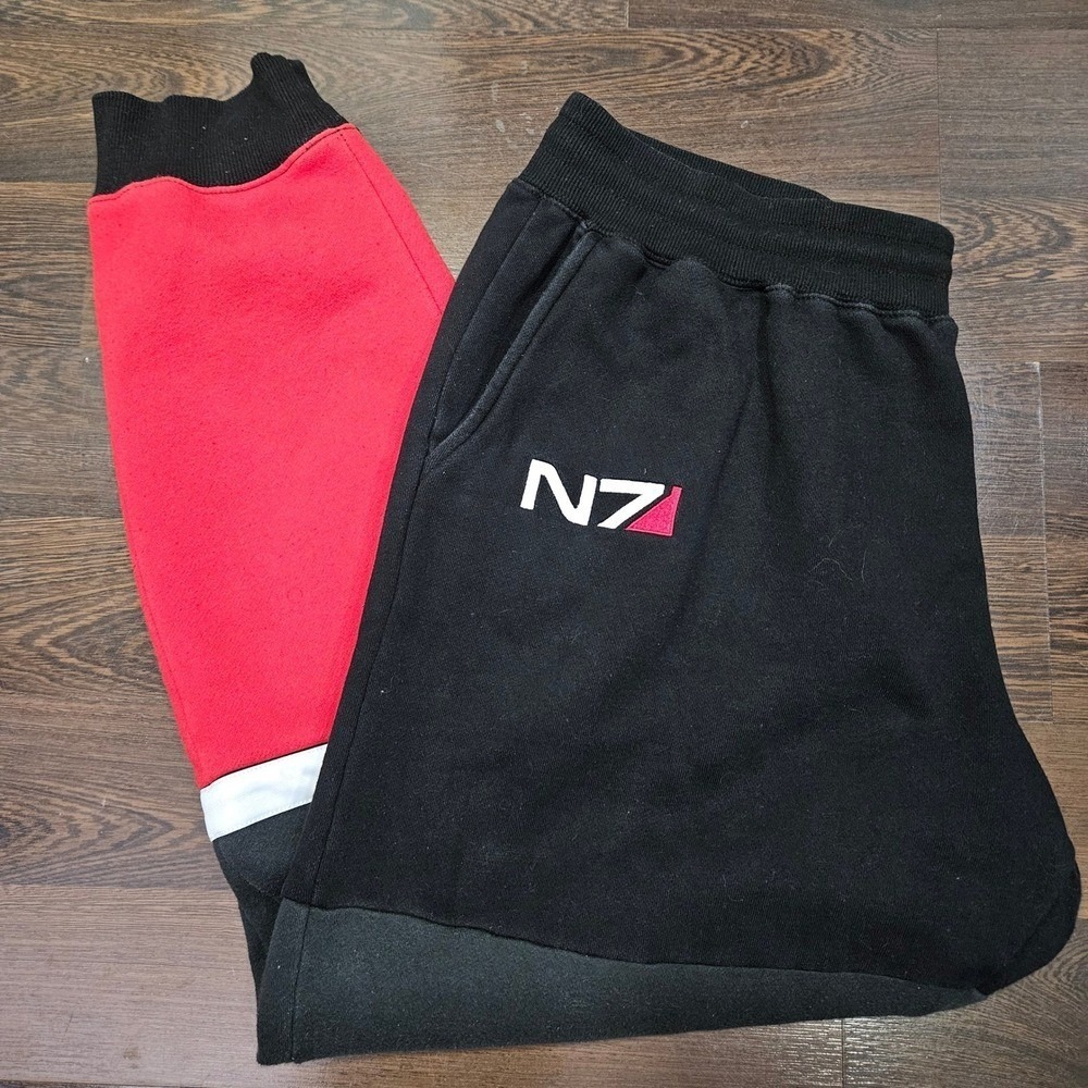 BioWare Mass Effect N7 Mens XL Jogger Sweatpants Black Red Colorblock Fleece